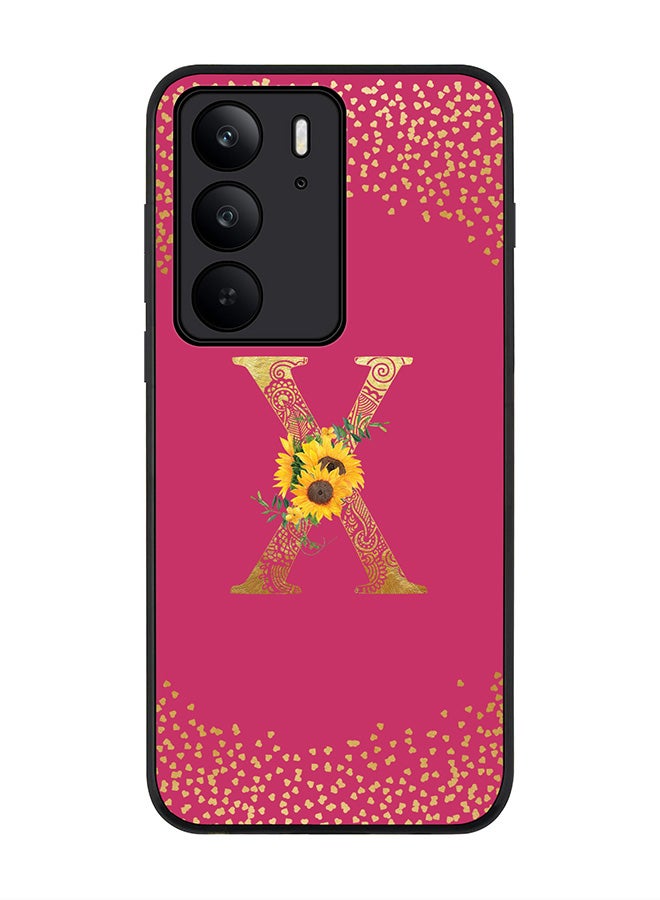 For Realme C75x / C75 4G Case,Slim fit Camera Protection, Shockproof Thin Phone cover  - Custom Floral Monogram - X ( Deep Pink )